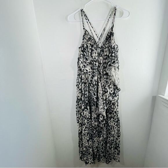 Anthropologie Black White Ikat Animal Print Strappy Mini Dress XS Oversized - Picture 15 of 16